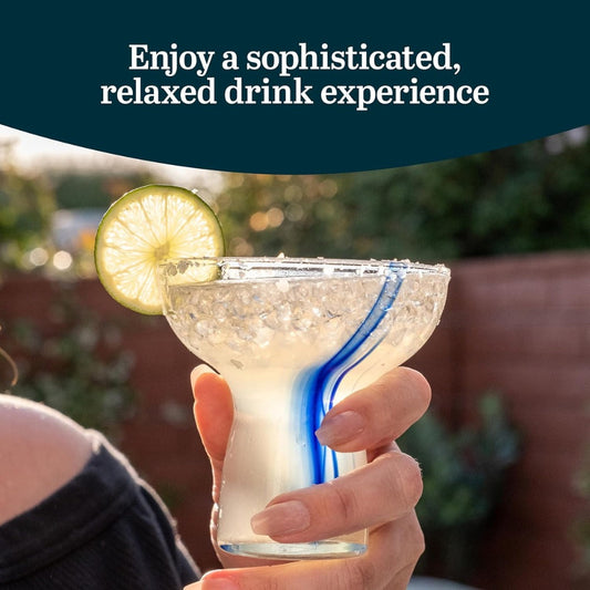 Libbey Blue Ribbon Stemless Margarita Glasses Set of 6 | Artisan-Inspired Mexican Style Margarita Glasses | Handcrafted Blue Ribbon Cocktail Glasses for Margaritas