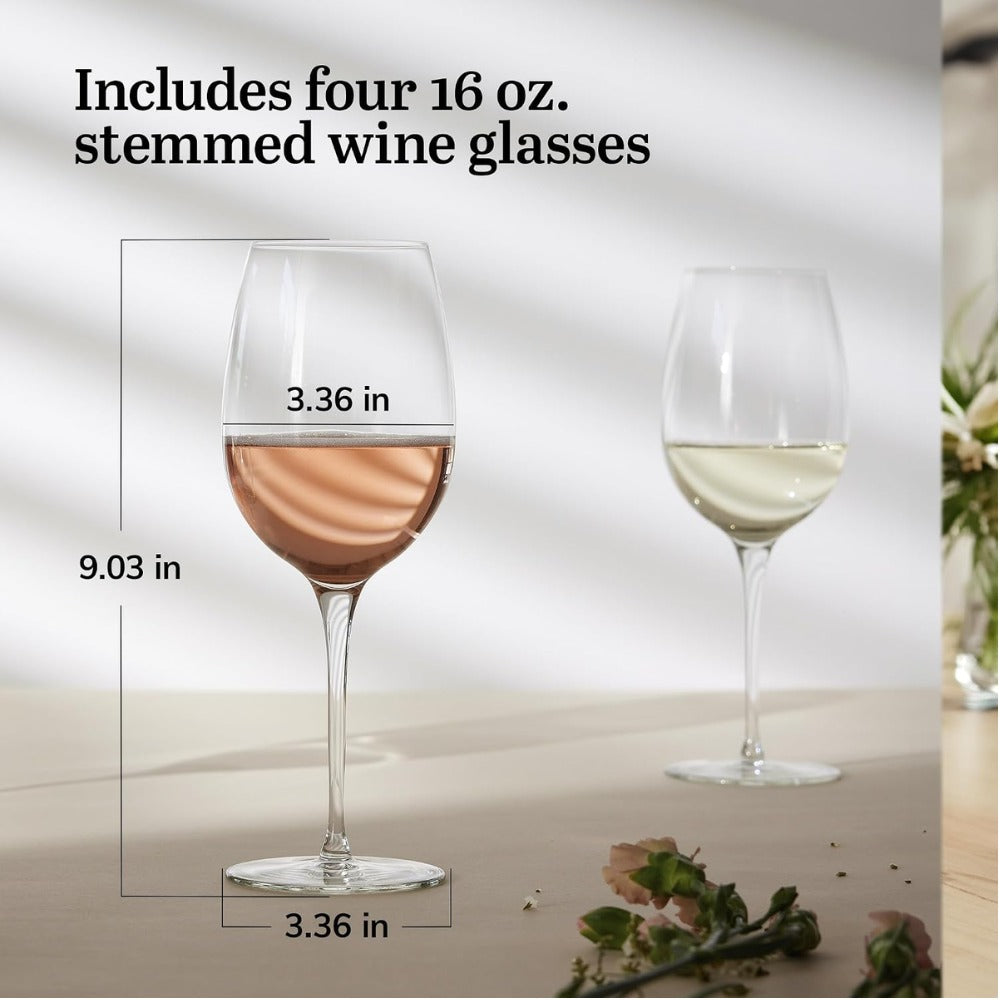 Libbey Signature Kentfield Estate All-Purpose Wine Glasses Set of 4 | Premium Long Stem Crystal Clear Wine Glasses for Red & White Wine